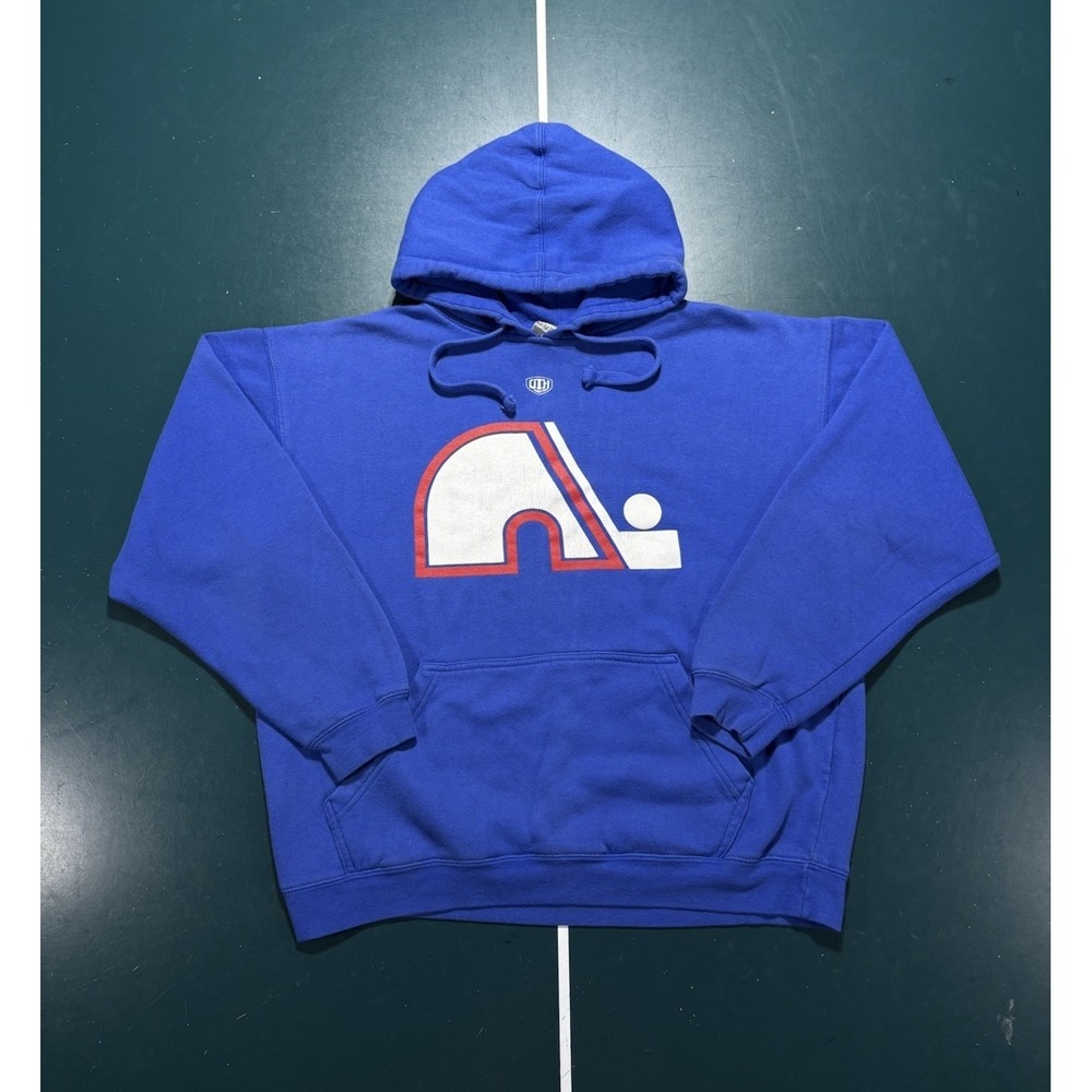 Vintage Quebec Nordiques Hoodie Sweatshirt Mens Medium Blue NHL Hockey Throwback